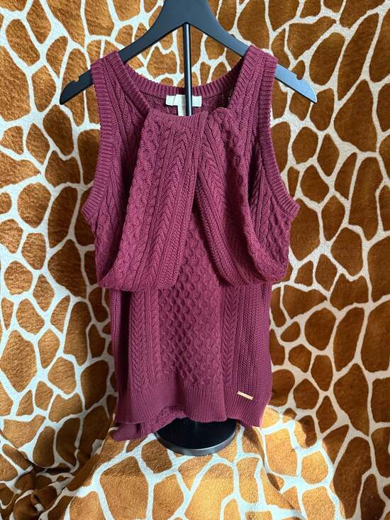 MICHAEL Michael Kors Sweaters - MICHAEL Michael Kors Maroon Cable Knit Cold Shoulder Sweater Top